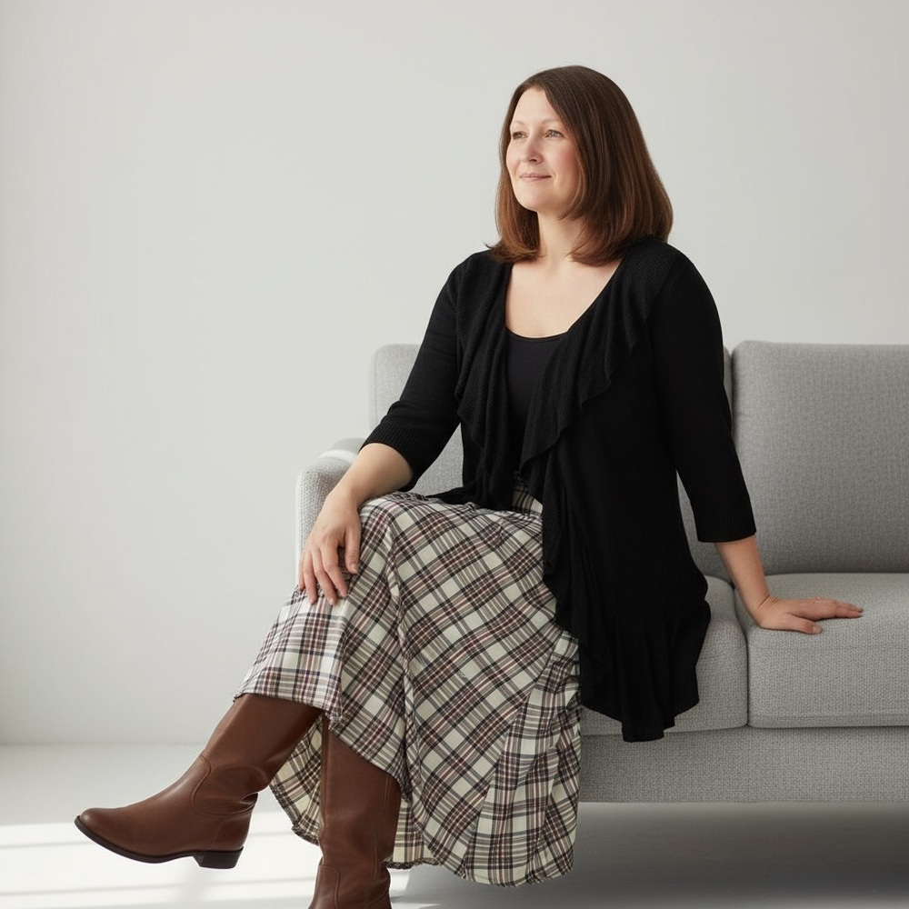 Lane Bryant Ruffle Open Front Black Cardigan